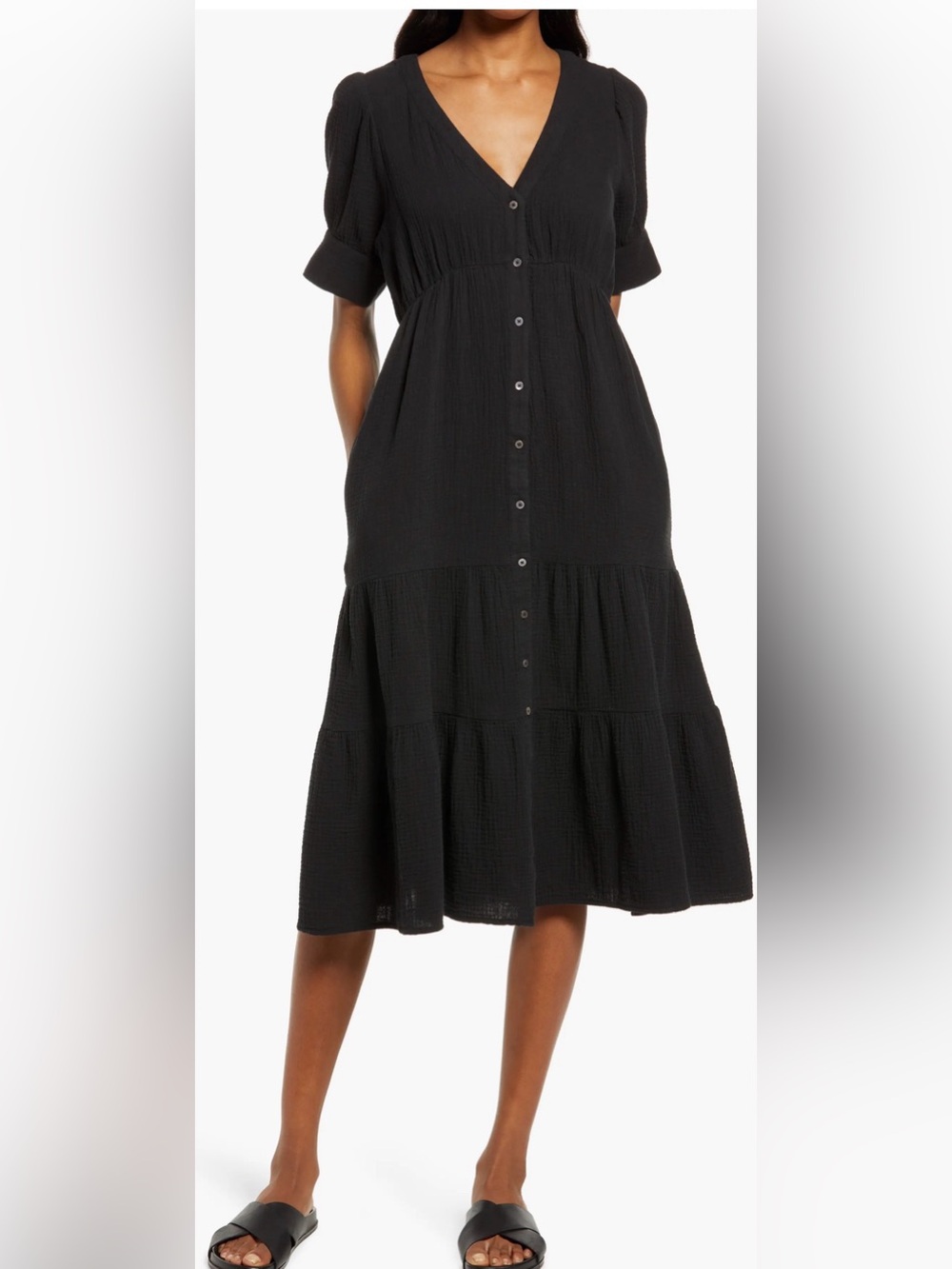 Madewell Lightspun Tiered Button Front Midi Dress